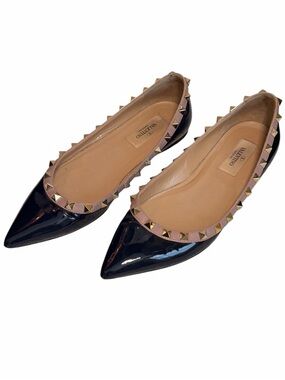 Valentino Rockstud Patent Leather Studded Ballet Flat Pointed Toe Size 36